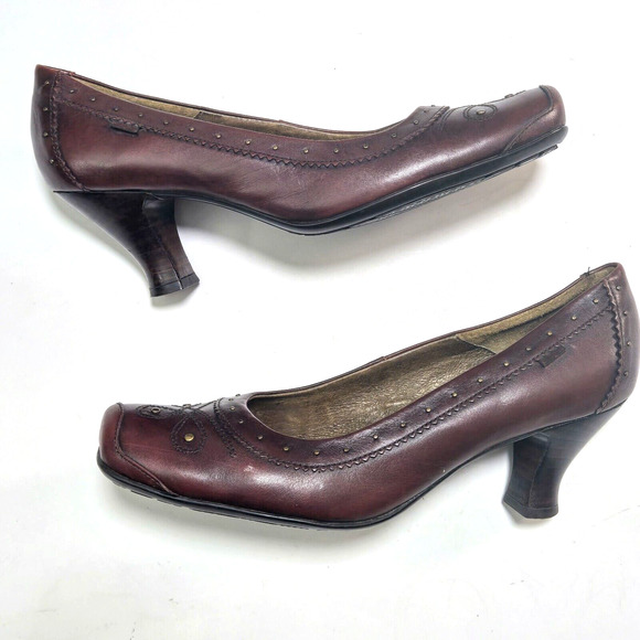 Callaghan Women’s Pumps Brown Leather Coquette Academia Square Toe Heels Sz 8.5 - Picture 2 of 9